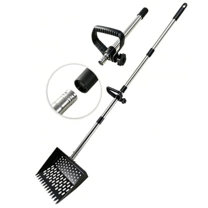 2-in-1 Chicken Poop Scooper & Rake, Telescopic Stainless Steel Handle, Multifunctional Chicken Coop Cleaner for Sand, Bedding and Manure Cleaning