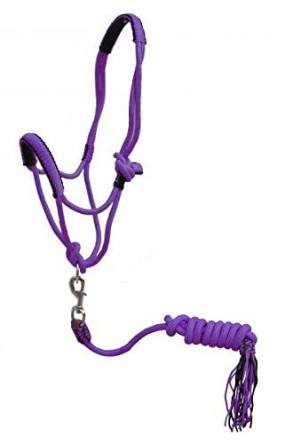 Showman Pony Braided Nylon Cowboy Knot Rope Halter w/Lead - color: Purple