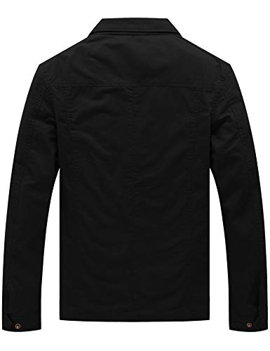 WenVen Men's Casual Canvas Cotton Military Lapel Jacket - color: Black, size: Small