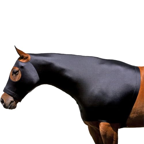 Sleazy Sleepwear Stretch Solid Horse Hood with Zipper | 4-Way Stretch Blanket Liner & Seamless Face Mane Tamer with Adjustable Noseband | Braid Protection & Coat Care, Black, Large