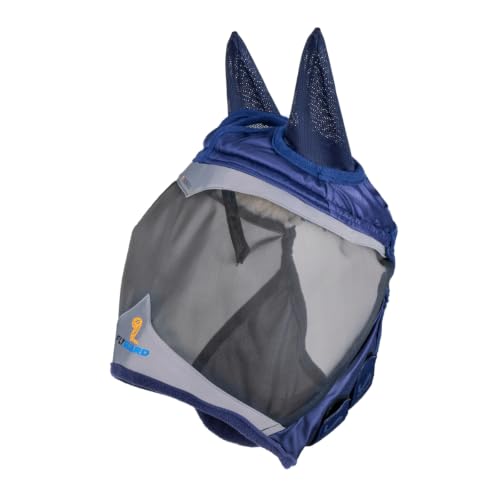 Shires FlyGuard Pro Fine Mesh Fly Mask with Ears & Open Forelock – Full Size | Lightweight Breathable Mesh Fly & Insect Protection | Turnout, Grazing & Stable Use | Navy Colour - color: Navy, size: Full