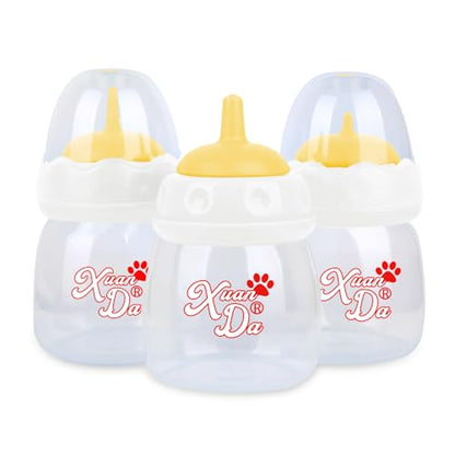 Pet Feeding Bottle,3 Pack 60ml Nursing Bottle, 3 Sizes Nipples with Ventilation Valve Resistant Tearing Perfect for Puppies, Kittens, Small Wildlife(Yellow) - color: yellow
