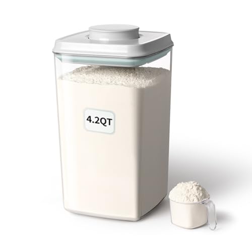 Ankou Airtight Pop Food Storage Container with Lid & 130ml Scoop, 4L/4.2qt BPA-Free Cereal, Rice, Flour, Pasta & Snack Container, Stackable & Durable,Kitchen Pantry Organizer - color: 4L/4.2qt
