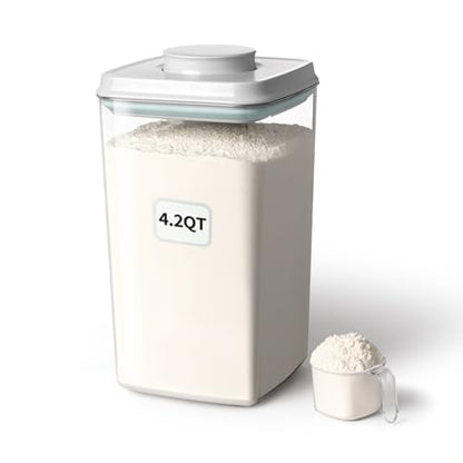 Ankou Airtight Pop Food Storage Container with Lid & 130ml Scoop, 4L/4.2qt BPA-Free Cereal, Rice, Flour, Pasta & Snack Container, Stackable & Durable,Kitchen Pantry Organizer - color: 4L/4.2qt
