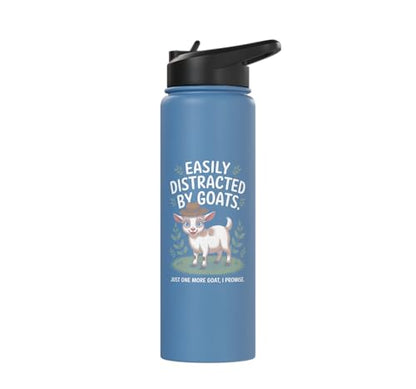 Easily Distracted by Goats Cute Coat Pygmy Goat Farmer Stainless Steel Insulated Water Bottle - color: Light Blue