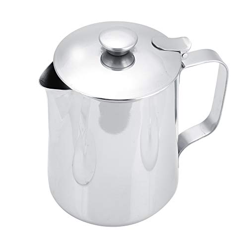 Coffee Frothing Pitcher with Lid, Stainless Steel Milk Frother Cup, Mutifunctional Milk Jug Cup, Coffee Steaming Pitcher with Handle for Latte Art and Frothing Milk(350ml)