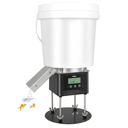 Automatic Fish Feeder for Pond, Briidea Outdoor Pond Feeder with 4L Capacity, Timed Feeding, Anti Clog System, Wildlife - Proof Design & Waterproof Housing