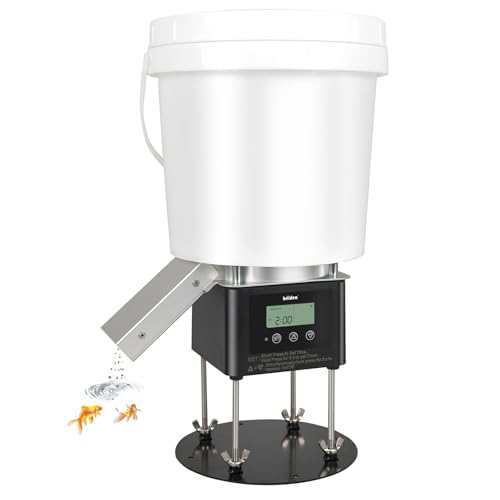 Automatic Fish Feeder for Pond, Briidea Outdoor Pond Feeder with 4L Capacity, Timed Feeding, Anti Clog System, Wildlife - Proof Design & Waterproof Housing