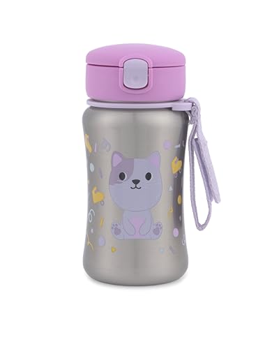 Skip Hop Toddler Sippy Cup with Straw, BPA-Free, Holds 12 oz. Stainless Steel Straw Bottle, Besties Squad, Cat - color: Besties Squad Cat