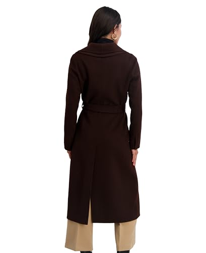 TAHARI Women's Slim Fit Double-faced Soft Wool Blend Wrap Coat With Tie Belt – Long Wool Coat - color: Chocolate, size: Large