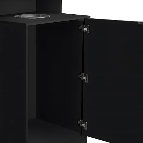 Flash Furniture Trash Can Enclosure, 32 Gallon, Black | 8" Drop Hole, Tray Shelf, Swing Door, Commercial Grade - color: Black