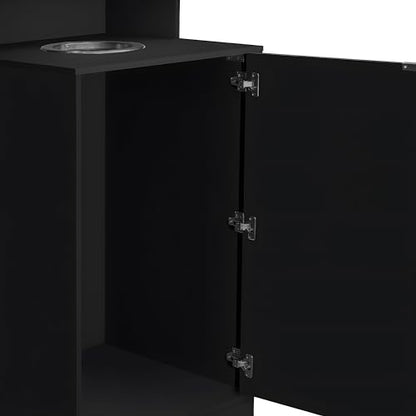Flash Furniture Trash Can Enclosure, 32 Gallon, Black | 8" Drop Hole, Tray Shelf, Swing Door, Commercial Grade - color: Black