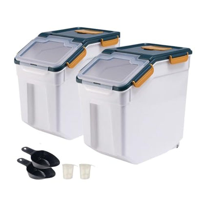 2 Pack 25lbs Rice Storage Container with Wheels, Flour and Sugar Container - color: 2Pcs 25LB Blue