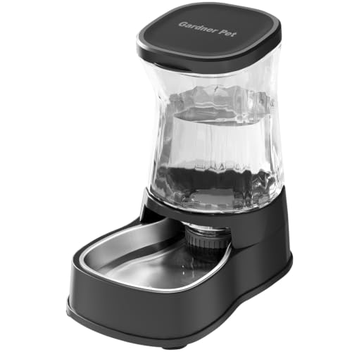 Automatic Dog Water Dispenser, Stainless Steel Bowls Feeder, 100% BPA-Free - color: Black, size: 1 Gallon