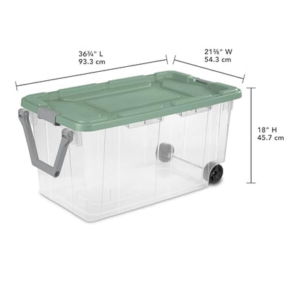 Extra Large Wheeled Storage Bin, 160 Quart (2 Pack) - Durable Clear Storage Container with Secure Latch Lid & Easy Pull Handle, Light Green