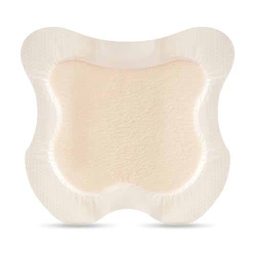 HALYARD Multi-Layer Bordered Silicone Foam Wound Dressing Sacral Bandage Gentle Adhesive Superabsorbent Core Conformable & Breathable Water Resistant Protective Film Backing, 7 Inches x 6.5 Inches - size: 7"x6.5"