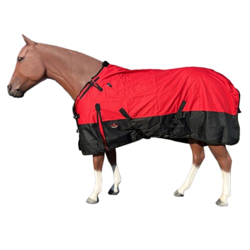 Waterproof Horse Turnout Sheet Hilason 1200D Rip-Stop Lightweight Rain Sheet with Belly Wrap Taffeta Lining Shoulder Gussets - color: Red With Black, size: 78 in