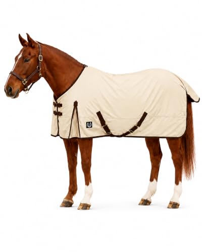 Horse Blanket 600D Ripstop Winter Turnout Blanket, 250 GSM Polyfill, 100% Waterproof & Breathable, Cold Weather Horse Blanket with Secure Fit (Tan w/Brown Trim),Size-78 - color: Brown/ Black Trim, size: 78"