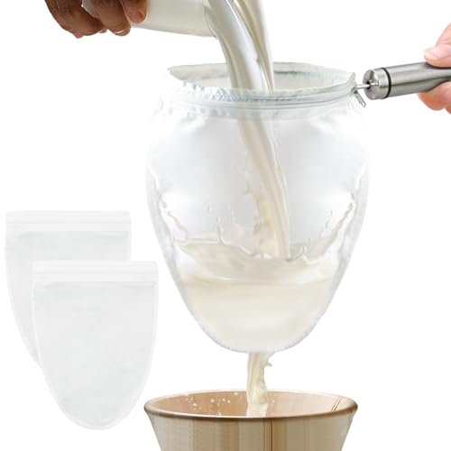 FATCAT Fine Mesh Cheese Cloth, Fine Mesh Strainer Bags, Nut Milk Bag S - color: Handle*1+Strainer Bag*3, size: S