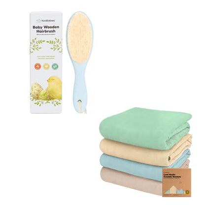KeaBabies Baby Hair Brush and 4-Pack Muslin Swaddle Blankets for Baby Boys, Girls - Baby Brush with Soft Goat Bristles, Organic Baby Blankets for Girl, Boy