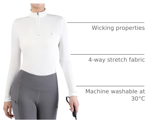 Harrison Howard Women’s Equestrian Riding Shirt, UPF 50+ Quarter Zip Breathable Horse Riding Top, Quick Dry Schooling Shirt - color: White, size: Small