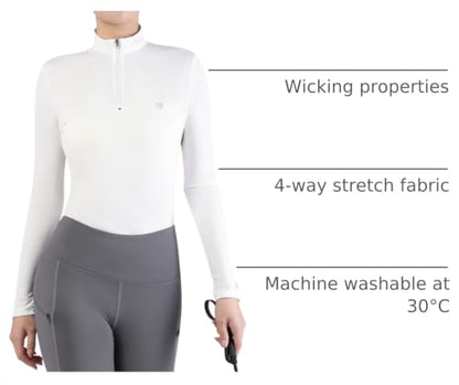 Harrison Howard Women’s Equestrian Riding Shirt, UPF 50+ Quarter Zip Breathable Horse Riding Top, Quick Dry Schooling Shirt - color: White, size: Small