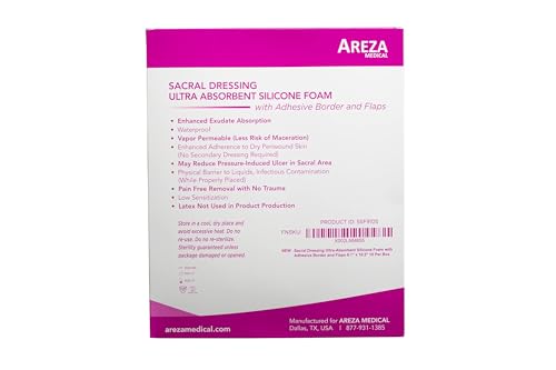Areza Medical - Silicone Foam with Super-Absorbent Layer - Wound Dressing - Waterproof - with Adhesive Border - Sterile - for Sacral Wounds - 9.1" x 10.2" - 10/Box - 10 Boxes (Total of 100 PCS) - size: 9.1" x 10.2" - 100 PCS