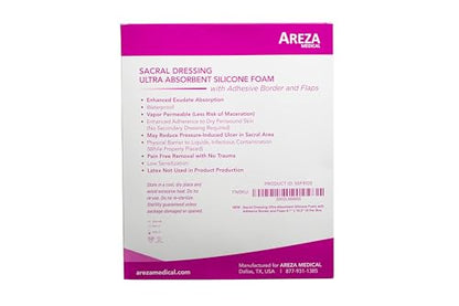 Areza Medical - Silicone Foam with Super-Absorbent Layer - Wound Dressing - Waterproof - with Adhesive Border - Sterile - for Sacral Wounds - 9.1" x 10.2" - 10/Box - 10 Boxes (Total of 100 PCS) - size: 9.1" x 10.2" - 100 PCS
