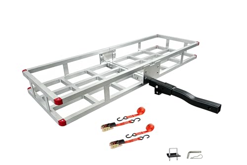 60 x 20 x7 Aluminum Cargo Carrier Hitch Mount | 500lb Heavy Duty Folding Luggage Rack - Powder Coated 2" Angled Shank for Ground Clearance - Rustproof Vehicle Cargo Basket for SUV & Truck Storage - color: Aluminum 60x20x7 inch