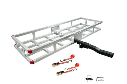 60 x 20 x7 Aluminum Cargo Carrier Hitch Mount | 500lb Heavy Duty Folding Luggage Rack - Powder Coated 2" Angled Shank for Ground Clearance - Rustproof Vehicle Cargo Basket for SUV & Truck Storage - color: Aluminum 60x20x7 inch