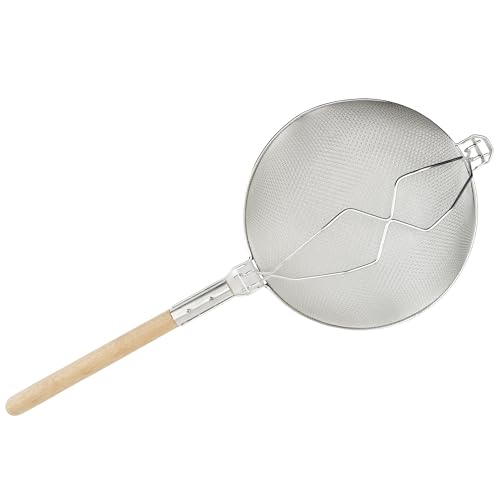 Winco 14" Tan Double Mesh Tin-Plated Steel Strainer, Nickel Plated