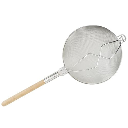Winco 14" Tan Double Mesh Tin-Plated Steel Strainer, Nickel Plated