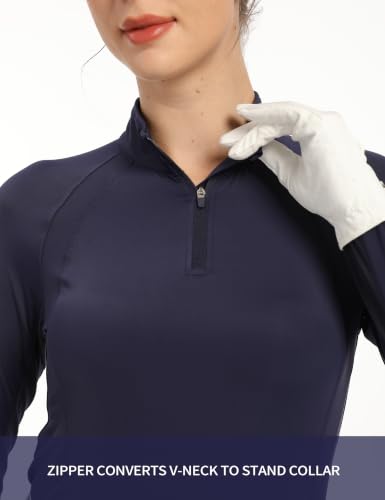 Harrison Howard Women's Long Sleeve Riding Top with Half Mesh Arms, UPF 50+ Quick-Dry Summer Shirt with Stylish Neckline - color: Dark Blue, size: Medium