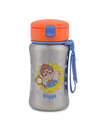 Skip Hop x Blippi Toddler Stainless Steel Water Bottle, BPA-Free Toddler Water Bottle with Pop-Up Lid & Flexible Straw Holds 12oz. Age 12m+ - color: Blippi