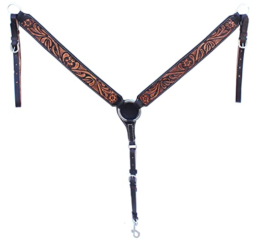 CHALLENGER Horse Western Leather Tooled Headstall Bridle Breast Collar Tack Set 78HRBrowbandSet - color: Brown Tan Tooling
