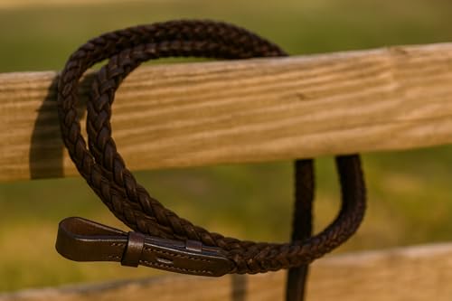 CHALLENGER Full Horse English Braided Genuine Brown Leather Reins 805LR30 - color: Brown, size: 55" L x 3/4" W