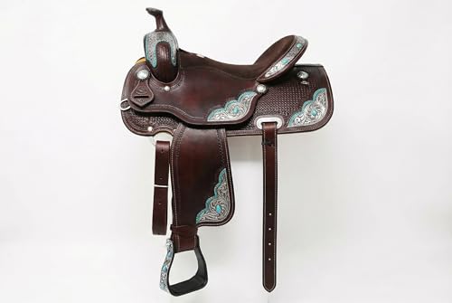 CHALLENGER Horse 5" Black Aluminum Engraved Barrel Racing Saddle Stirrups with Turquoise Stones 51230