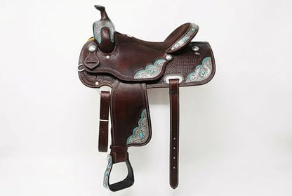 CHALLENGER Horse 5" Black Aluminum Engraved Barrel Racing Saddle Stirrups with Turquoise Stones 51230