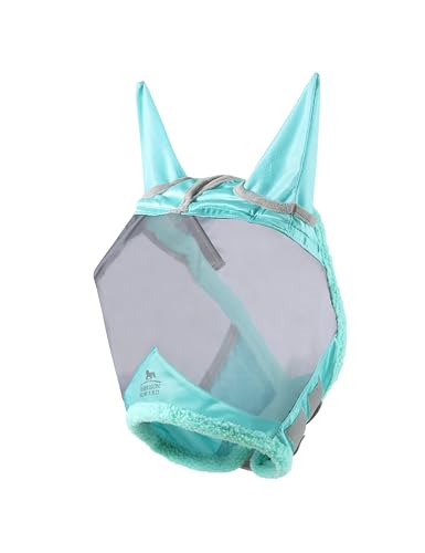 Harrison Howard CareMaster Horse Fly Mask UV Protective Fine Mesh with Extra Wool Soft Touch on Skin Summer Mint-Silver M - color: Summer Mint-Silver, size: Cob (Medium)