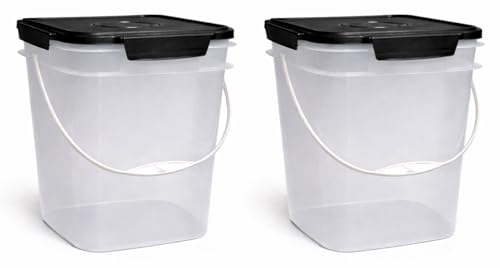 House Naturals 4 Gallon Square Food Grade Plastic Bucket with Lid, (Pack of 2) BPA Free (Clear) - color: Clear