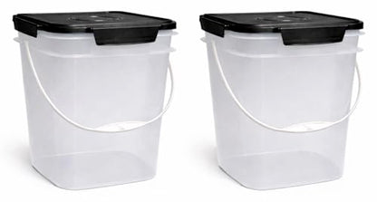 House Naturals 4 Gallon Square Food Grade Plastic Bucket with Lid, (Pack of 2) BPA Free (Clear) - color: Clear