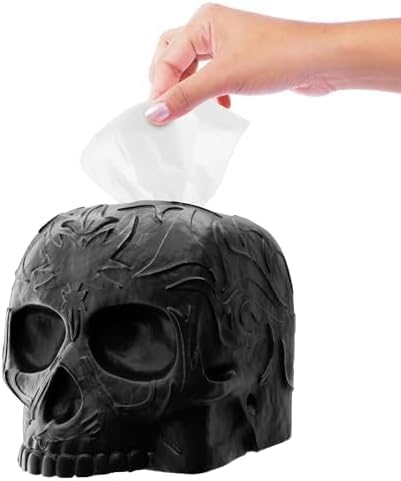 Gothic Skull Tissue Box Cover, Black, Square by Death Decor - color: Black