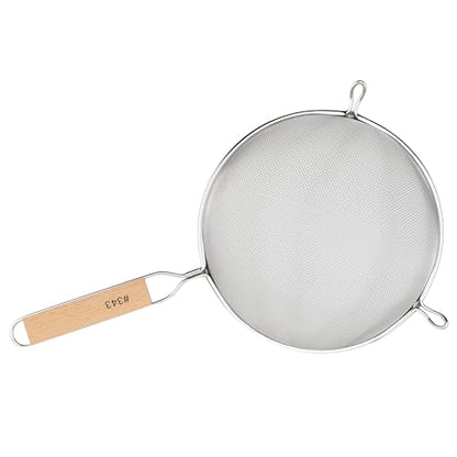 Winco Strainer with Single Fine Mesh, 8-Inch Diameter, Medium, Stainless Steel, Tan,Silver