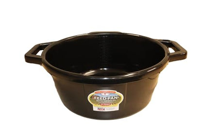 Little Giant® Feed Pan with Handles - 22 Quart - Heavy Duty Plastic Livestock Feeder and Waterer Pan Bucket Tub - Black - color: Black