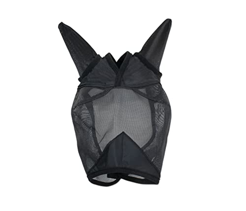 ECP Equine Comfort Products Horse Fly Mask with Ears, UV Protection, Bug Shield, Adjustable Strap, Breathable Micro Mesh, Reinforced Eye Darts, Lightweight Fit, Black - color: Black