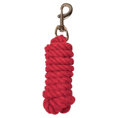 Dura-Tech 8' Cotton Lead Rope | Heavy Braided Design | 5/8" Diameter | Soft, Durable & Comfortable Grip | Brass-Plated Snap | Ideal for Barn, Farm & Shows - color: Red