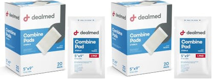 Dealmed Abdominal Combine Pads 5"x9" (40-Pack) Sterile Individually Wrapped, ABD Pads, Absorbent, Non Adherent for Wound Care, Drainage, First Aid, 20/Box (1 Pack) - size: 5" x 9" (Pack of 2), style: Pack of 1