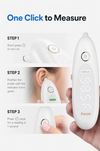 Ear Thermometer for Baby, Kids & Adults, Eardrum Position Detection, 1-Second Reading, Large LED, Fever Alert, Night Light, Batteries Included