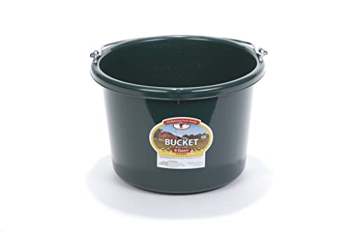 Little Giant® Plastic Animal Feed Bucket | Round Plastic Feed Bucket with Metal Handle | Made in USA | 8 Quarts | Green - color: Green