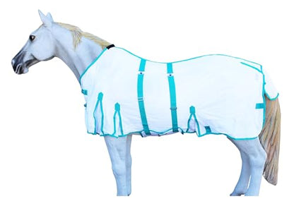 Challenger Horse Mesh Light Weight Summer Fly Sheet Spring Airflow White 73403B - color: White with Turquoise Trim, size: 82 inches